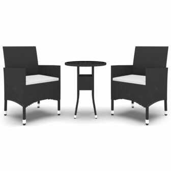 3-delige Bistroset poly rattan en gehard glas zwart
