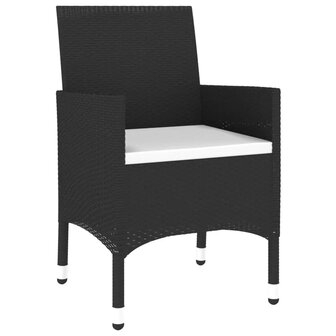 3-delige Bistroset poly rattan en gehard glas zwart