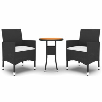 3-delige Bistroset poly rattan en massief hout zwart