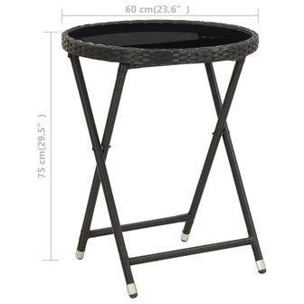 3-delige Bistroset poly rattan en gehard glas zwart