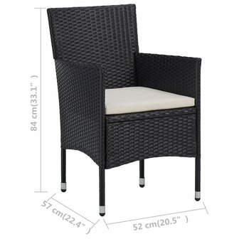 3-delige Bistroset poly rattan en gehard glas zwart