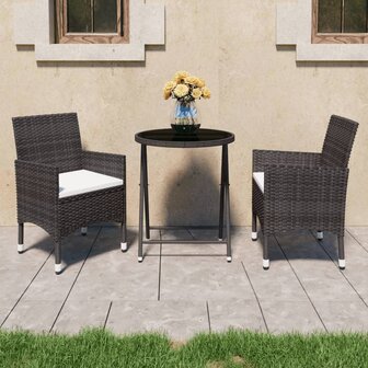 3-delige Bistroset poly rattan en gehard glas bruin