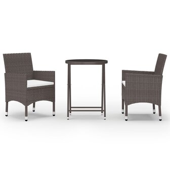 3-delige Bistroset poly rattan en gehard glas bruin