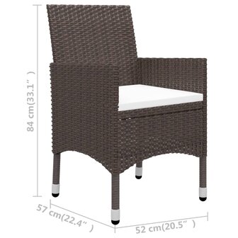 3-delige Bistroset poly rattan en gehard glas bruin