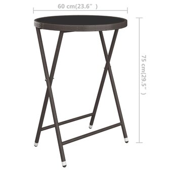 3-delige Bistroset poly rattan en gehard glas bruin