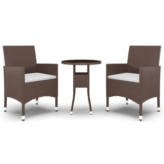 3-delige Bistroset poly rattan en gehard glas bruin