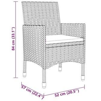 3-delige Bistroset poly rattan en gehard glas bruin
