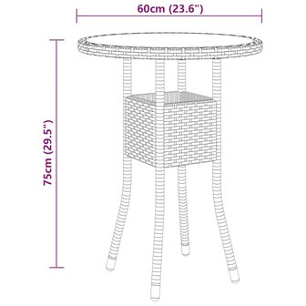 3-delige Bistroset poly rattan en gehard glas bruin