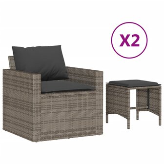 4-delige Loungeset met kussens poly rattan grijs
