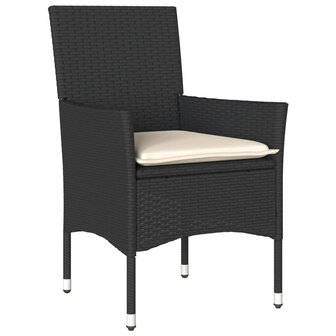3-delige Tuinset met kussens poly rattan en glas zwart