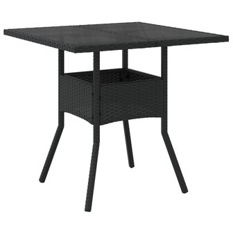 3-delige Tuinset met kussens poly rattan en glas zwart