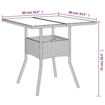 3-delige Tuinset met kussens poly rattan en glas zwart