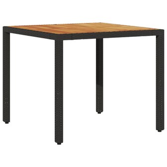 3-delige Tuinset met kussens poly rattan en acaciahout zwart