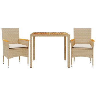 3-delige Tuinset met kussens poly rattan en acaciahout beige