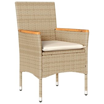 3-delige Tuinset met kussens poly rattan en acaciahout beige