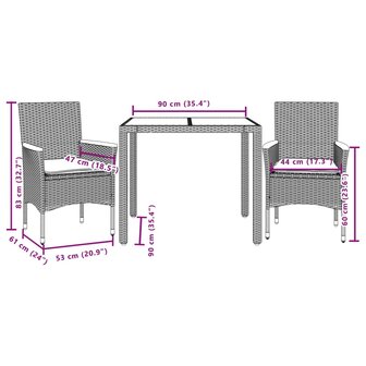 3-delige Tuinset met kussens poly rattan en acaciahout beige