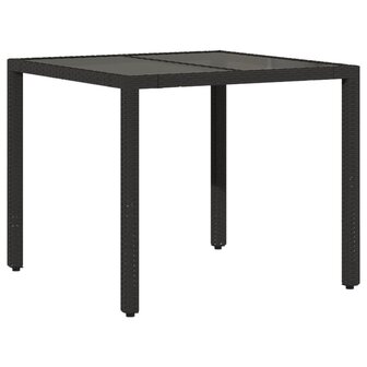 3-delige Tuinset met kussens poly rattan en glas zwart