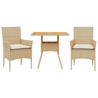 3-delige Tuinset met kussens poly rattan en acaciahout beige