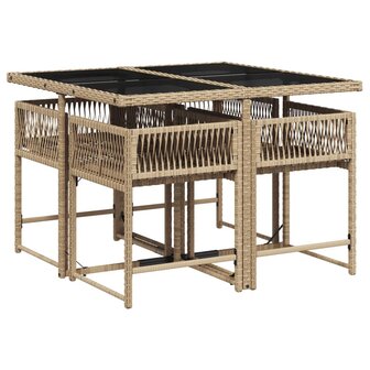 5-delige Tuinset met kussens poly rattan gemengd beige