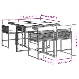5-delige Tuinset met kussens poly rattan gemengd beige