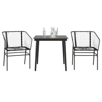 3-delige Tuinset poly rattan glas zwart