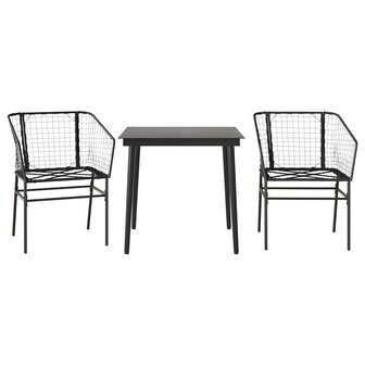 3-delige Tuinset poly rattan glas zwart