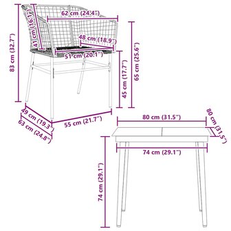 3-delige Tuinset poly rattan glas zwart