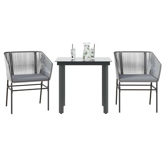 3-delige Tuinset met kussens poly rattan glas grijs