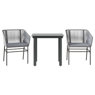 3-delige Tuinset met kussens poly rattan glas grijs