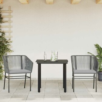 3-delige Tuinset met kussens poly rattan glas grijs