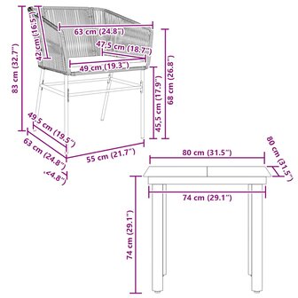 3-delige Tuinset met kussens poly rattan glas grijs