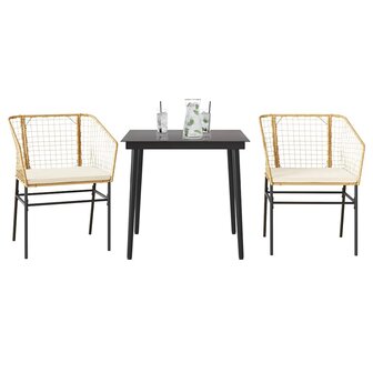 3-delige Tuinset met kussens poly rattan glas bruin