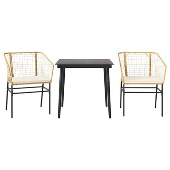 3-delige Tuinset met kussens poly rattan glas bruin