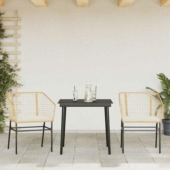 3-delige Tuinset met kussens poly rattan glas bruin