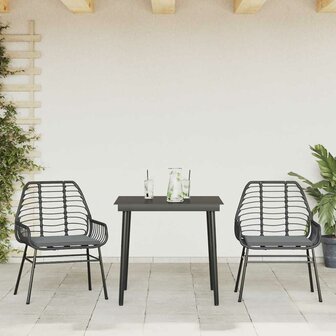 3-delige Tuinset met kussens poly rattan glas zwart