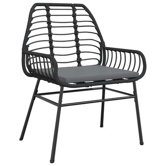 3-delige Tuinset met kussens poly rattan glas zwart