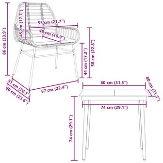 3-delige Tuinset met kussens poly rattan glas zwart