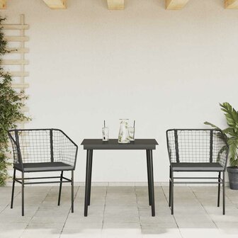 3-delige Tuinset met kussens poly rattan glas zwart