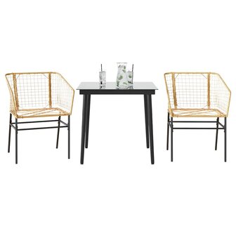 3-delige Tuinset poly rattan glas bruin