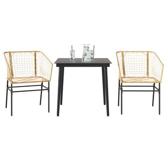 3-delige Tuinset poly rattan glas bruin