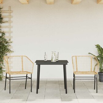 3-delige Tuinset poly rattan glas bruin