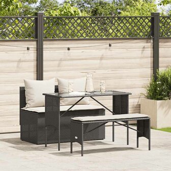 3-delige Tuinset met kussens poly rattan zwart