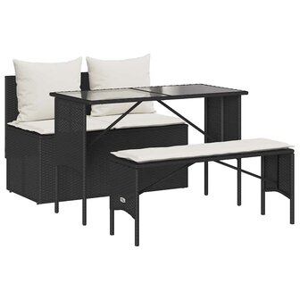 3-delige Tuinset met kussens poly rattan zwart