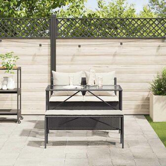 3-delige Tuinset met kussens poly rattan zwart