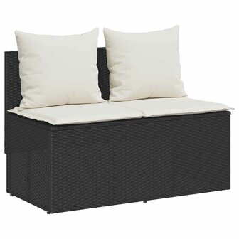 3-delige Tuinset met kussens poly rattan zwart
