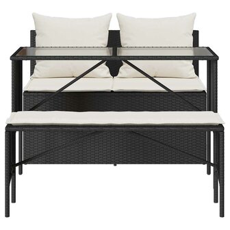 3-delige Tuinset met kussens poly rattan zwart