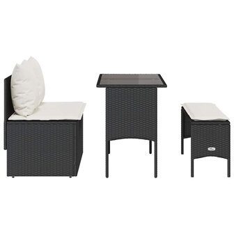 3-delige Tuinset met kussens poly rattan zwart