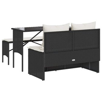 3-delige Tuinset met kussens poly rattan zwart