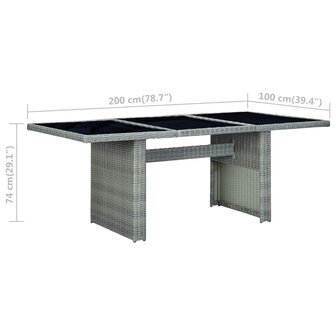 Tuintafel poly rattan en gehard glas lichtgrijs