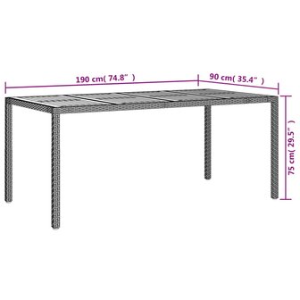 Tuintafel 190x90x75 cm poly rattan en acaciahout zwart
